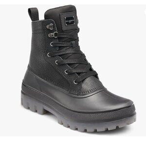 Karl Lagerfeld Paris Men's Black Leather Combat Boots Mid Height Winter Black